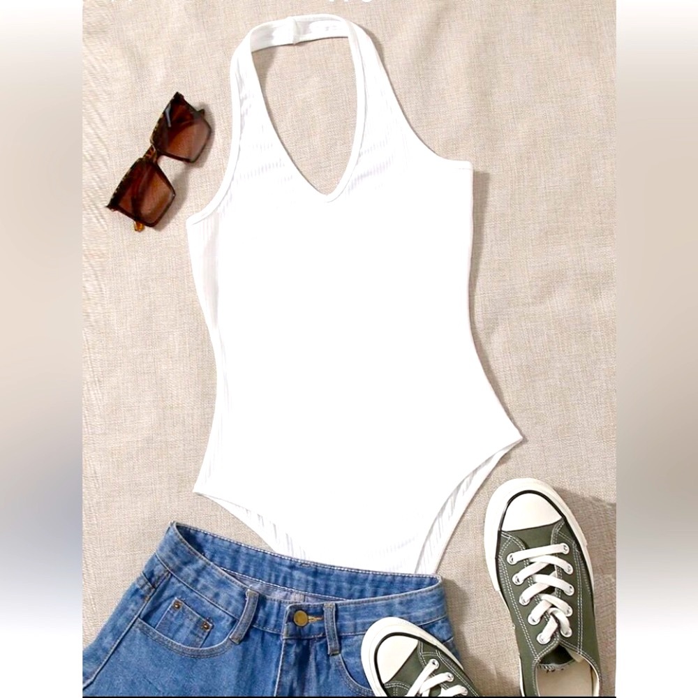 White Halter Bodysuit